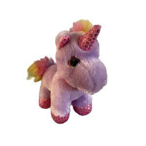 Sparkly Pink & Purple Unicorn Plush Toy With Bow Rainbow Mane MTY International